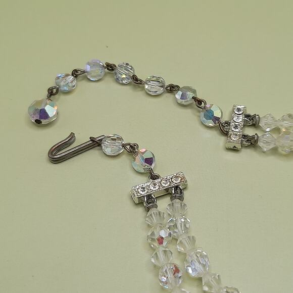 Vintage 1950s Aurora Borealis Crystal Beaded Necklace, Double Strand, 16 Inches - Picture 8 of 10
